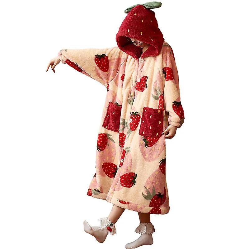 2022 Winter Pajamas For Women Cartoon Hooded Long Robe Jacket Cute Home Wear Sleepwear Kawaii Flannel Warm Comfy Lounge Bathrobe