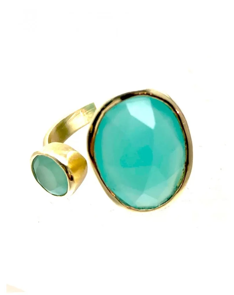 ANILLOS DE MUJER CHAPADOS ORO EN VERDE AGUA PIEDRAS SEMIPRECIOSAS