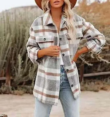 Autumn and winter long-sleeved loose plaid shirt  jacket women