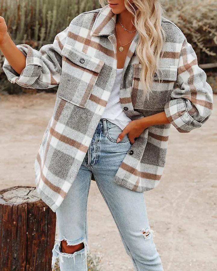 Autumn and winter long-sleeved loose plaid shirt  jacket women