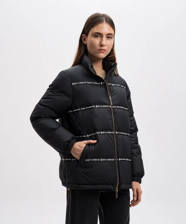 Be Florence Black down jacket with a branded ribbon