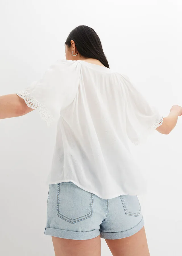 Blusa con encaje de viscosa sostenible Blanco