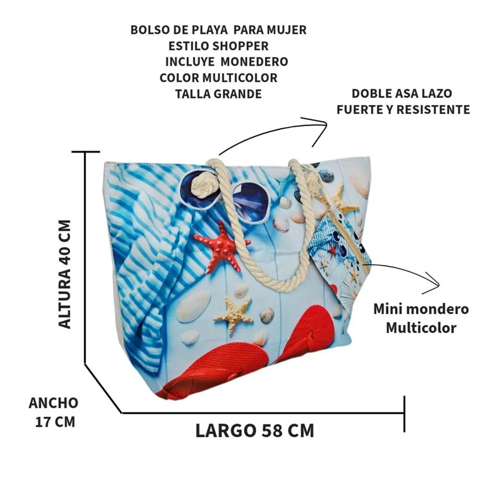 Bolso Grande Playa Colorido Resistente Agua Sol y Arena