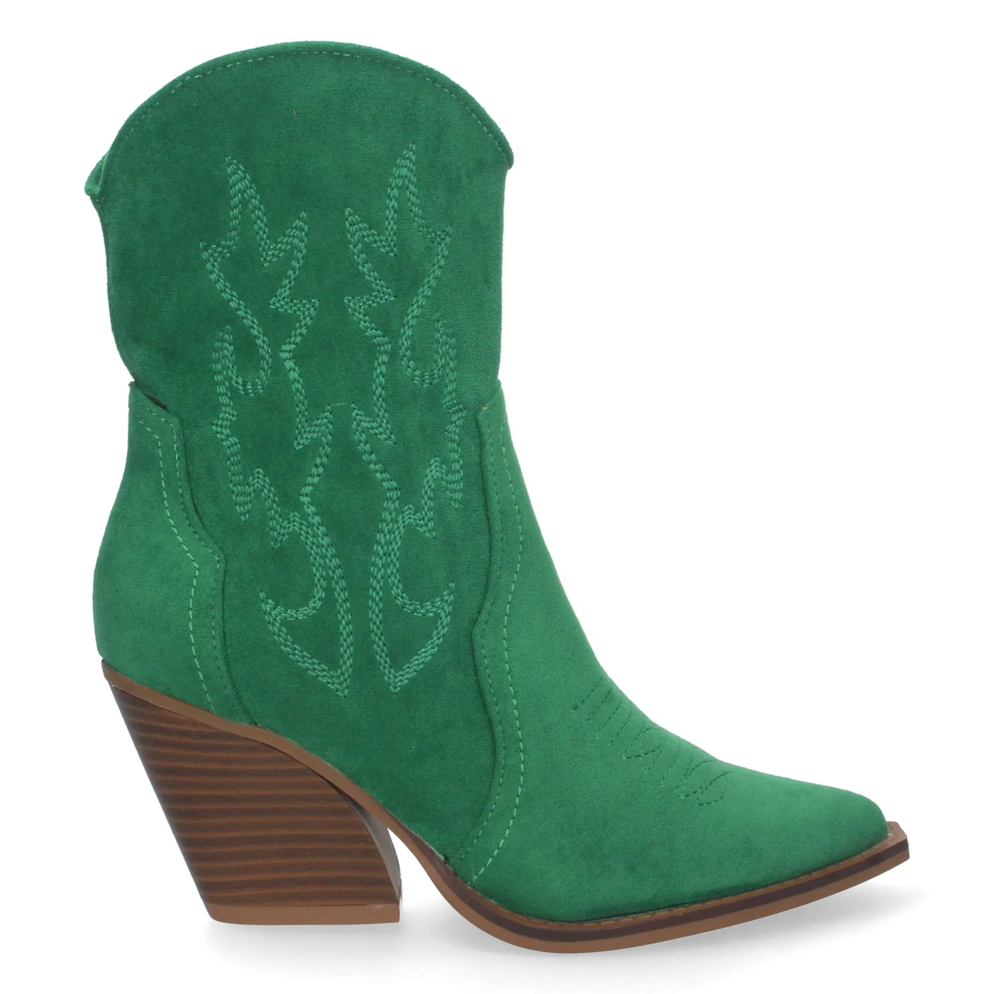 Botines cowboy para mujer tacón medio detalle bordado verde