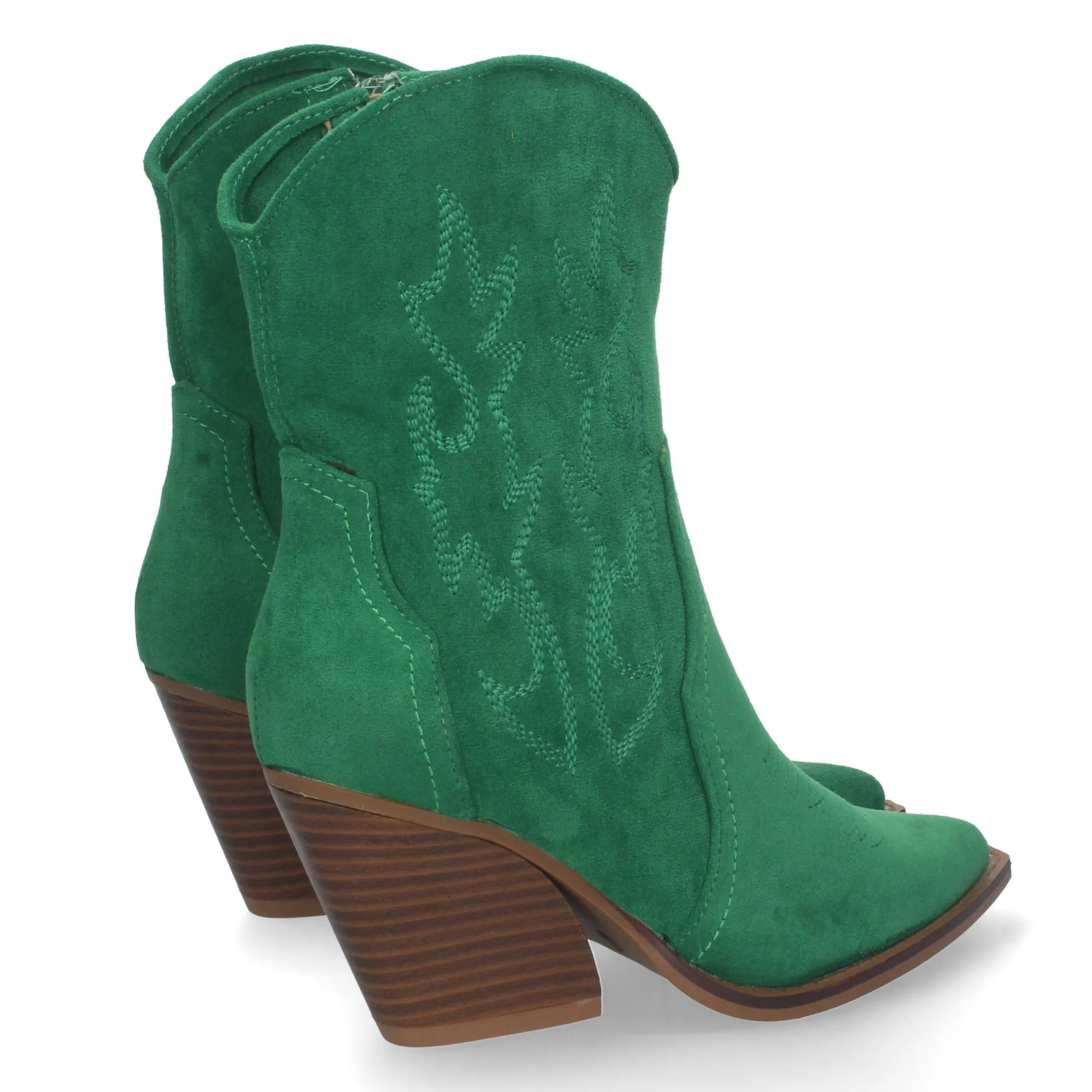 Botines cowboy para mujer tacón medio detalle bordado verde