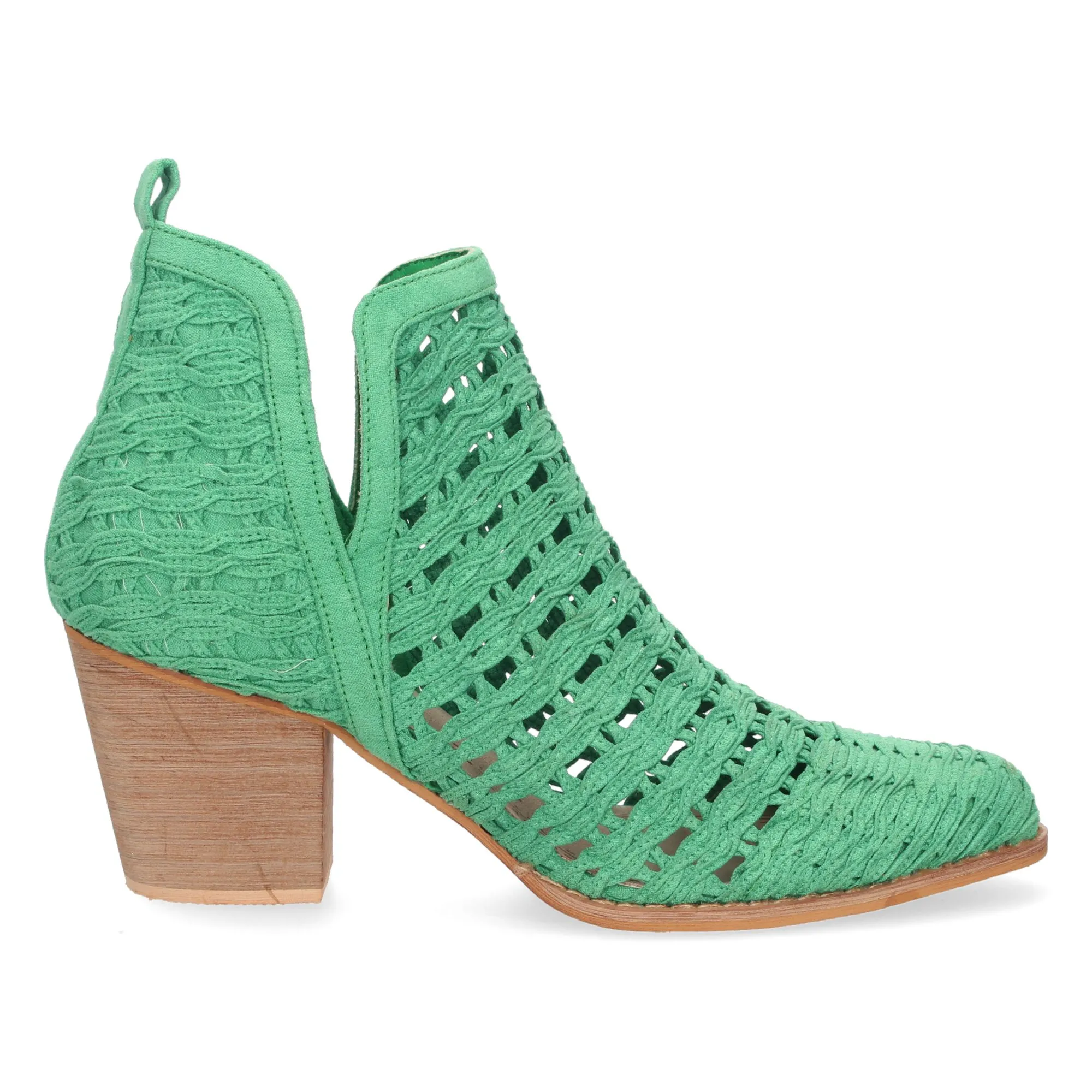 Botines estilo calado de tacón mujer color verde YZ21-71