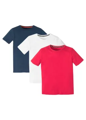 Camiseta básica para niños de algodón orgánico (3 unidades) blanco+azul marino+rojo