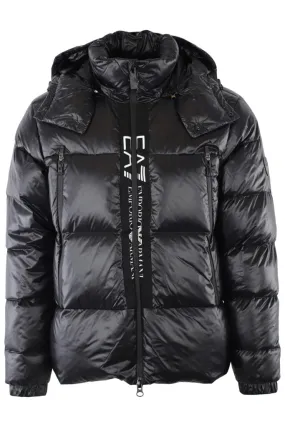 Chaqueta negra acolchada con maxilogo lux identity vertical