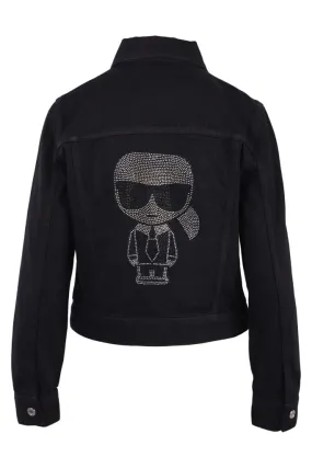 Chaqueta vaquera negra con logo karl con strass