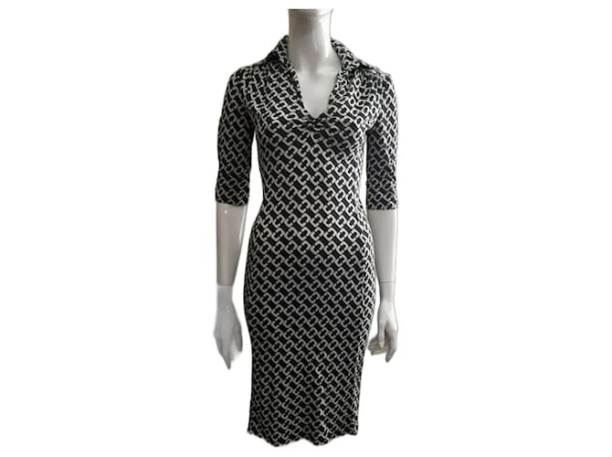 Diane Von Furstenberg Vestido de jersey de seda con eslabones de cadena Aheza vintage de DvF Blanco Gris antracita 