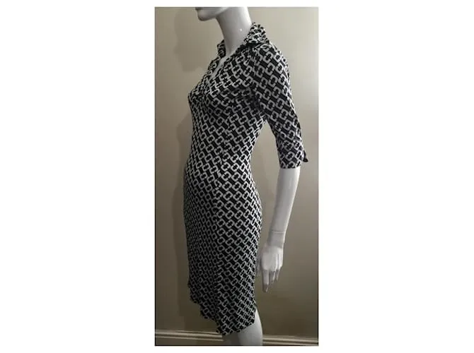 Diane Von Furstenberg Vestido de jersey de seda con eslabones de cadena Aheza vintage de DvF Blanco Gris antracita 