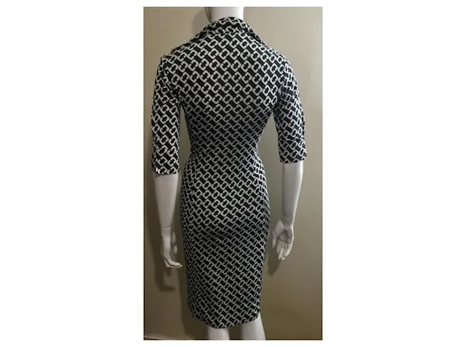 Diane Von Furstenberg Vestido de jersey de seda con eslabones de cadena Aheza vintage de DvF Blanco Gris antracita 