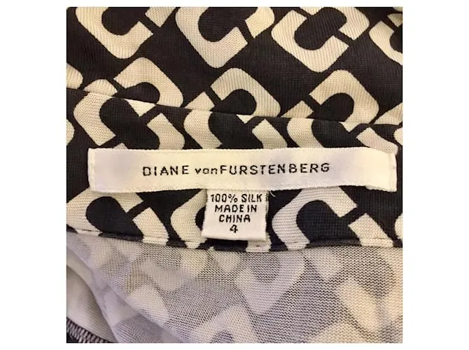 Diane Von Furstenberg Vestido de jersey de seda con eslabones de cadena Aheza vintage de DvF Blanco Gris antracita 