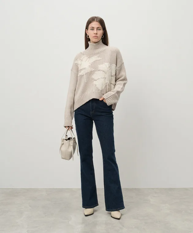 Dondup Beige Dolcevita sweater with patterned wool