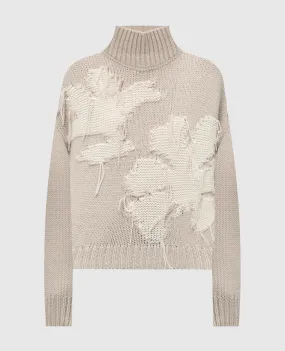 Dondup Beige Dolcevita sweater with patterned wool