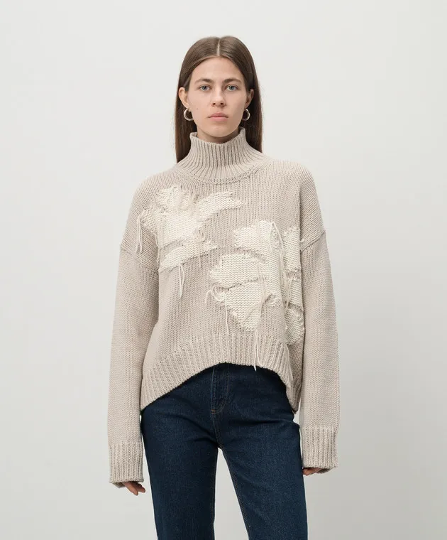 Dondup Beige Dolcevita sweater with patterned wool