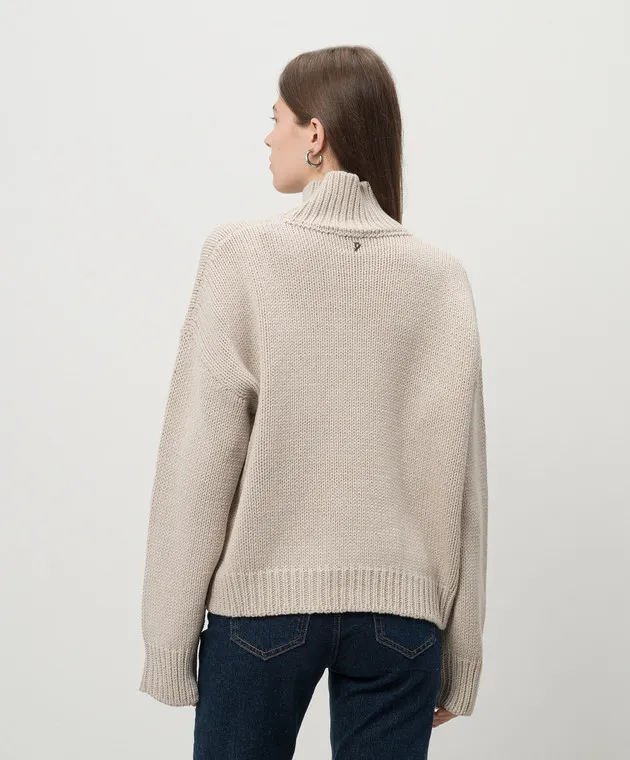 Dondup Beige Dolcevita sweater with patterned wool