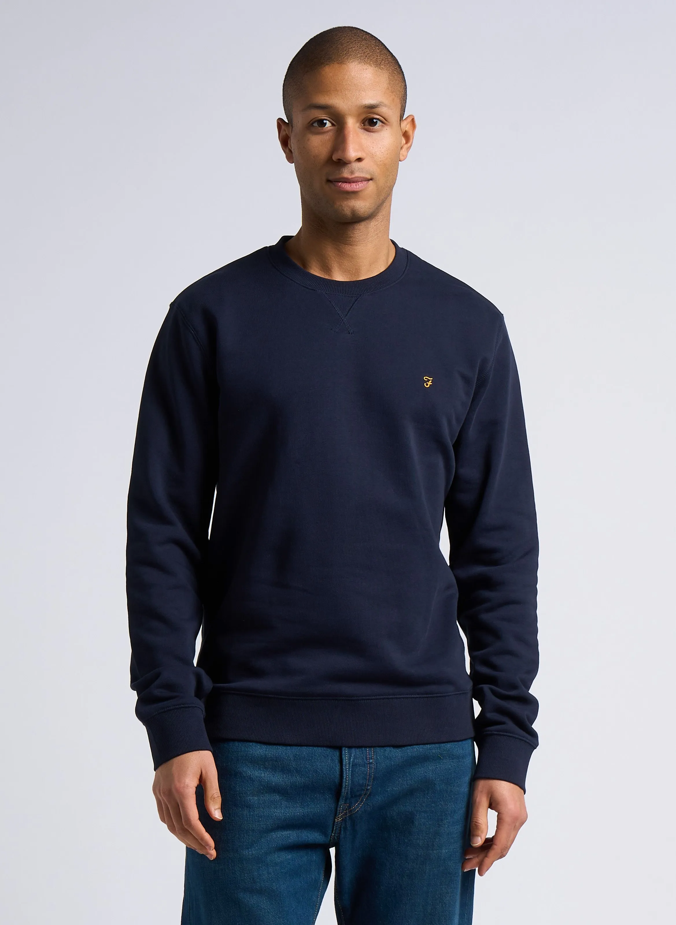 FARAH TIM - Sudadera de algodón orgánico slim fit con cuello redondo en azul