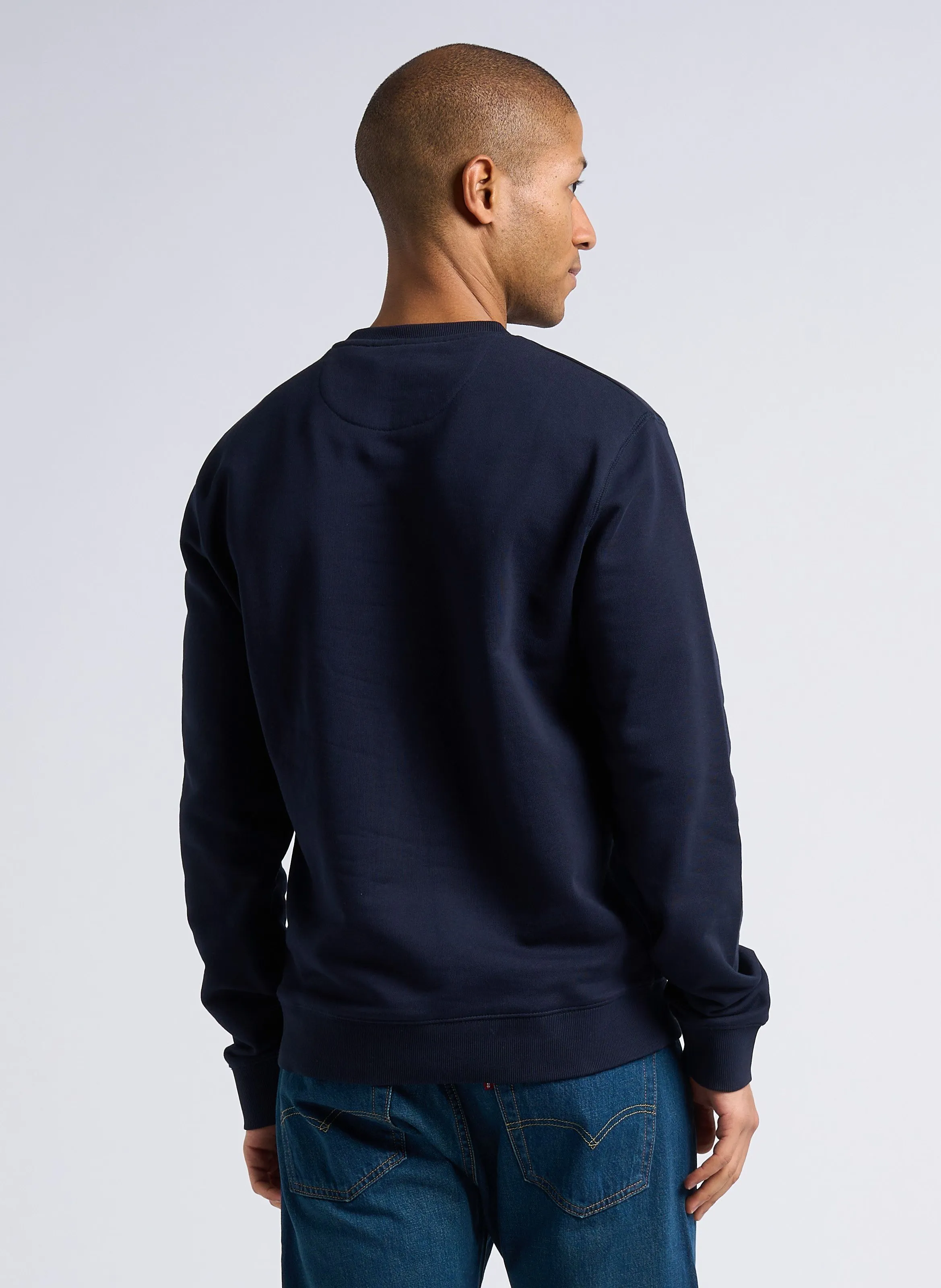 FARAH TIM - Sudadera de algodón orgánico slim fit con cuello redondo en azul