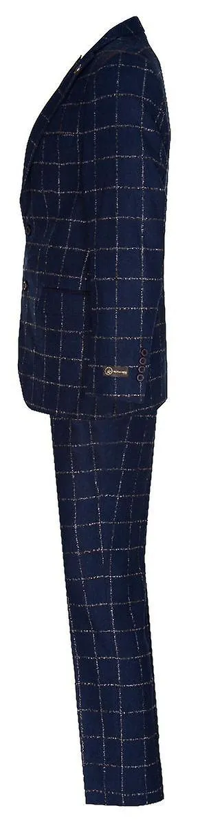 Hombre 3 Piezas Blue Tweed Suit Check Wool