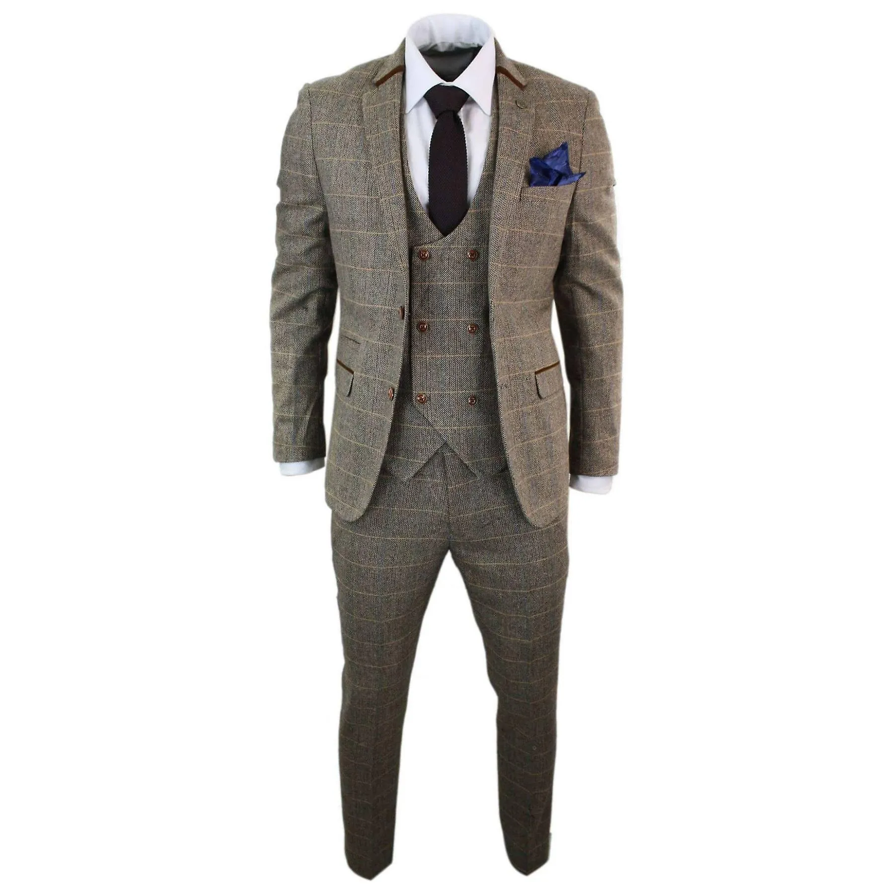 Hombre 3 piezas espiga Tweed Check Suit Tailored Fit Double Classic