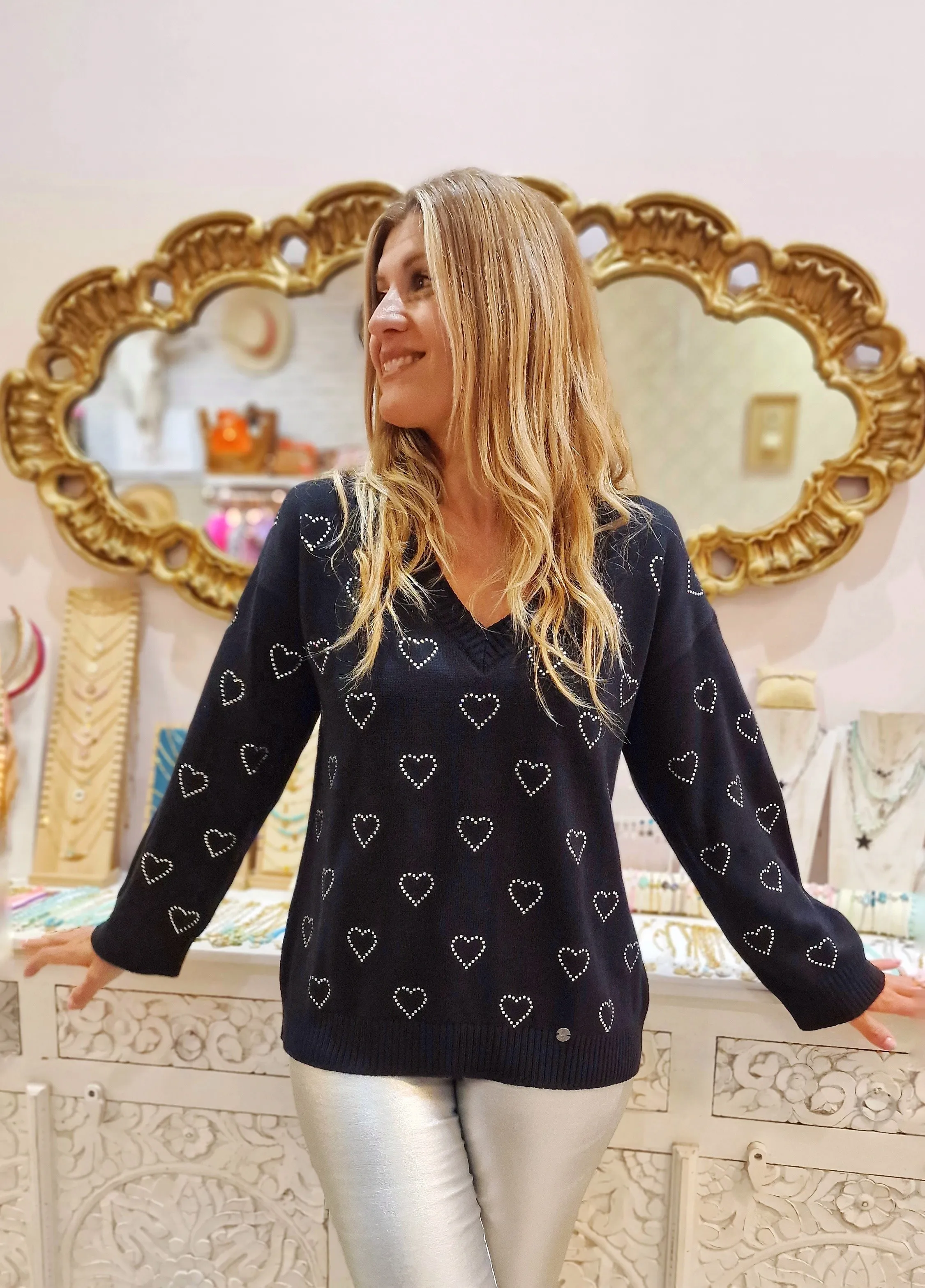 Jersey corazones strass negro