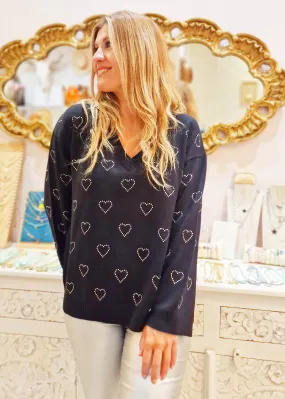 Jersey corazones strass negro