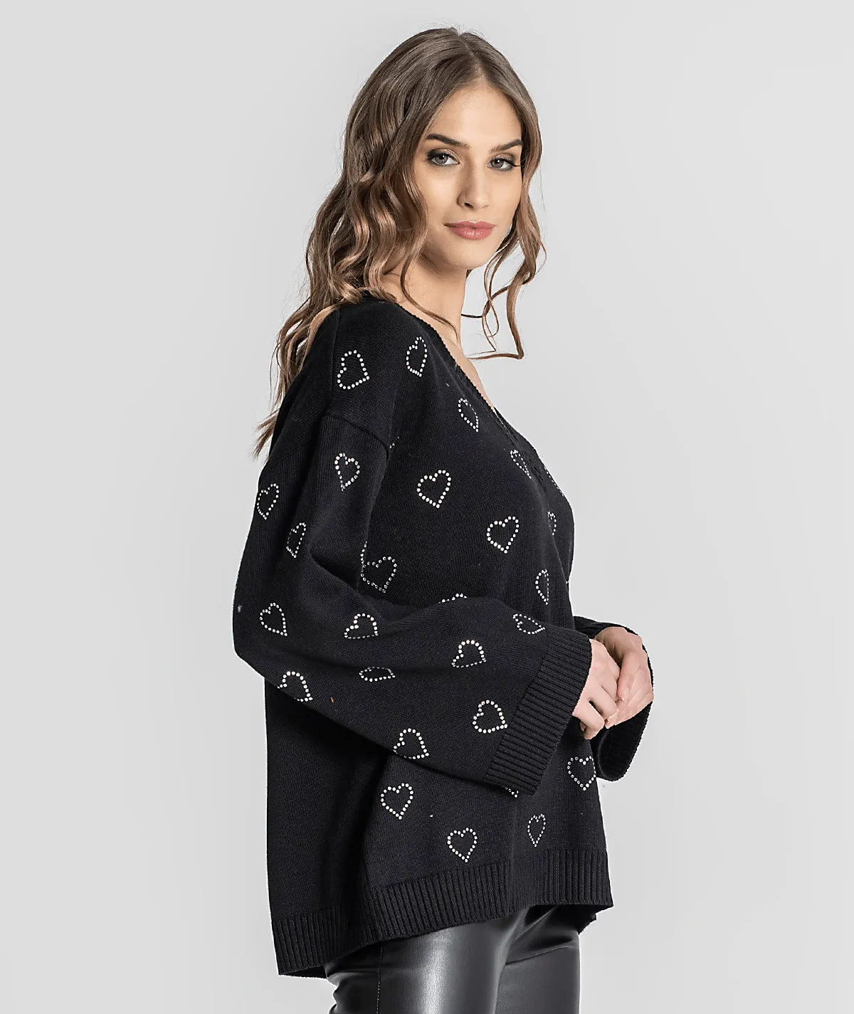 Jersey corazones strass negro