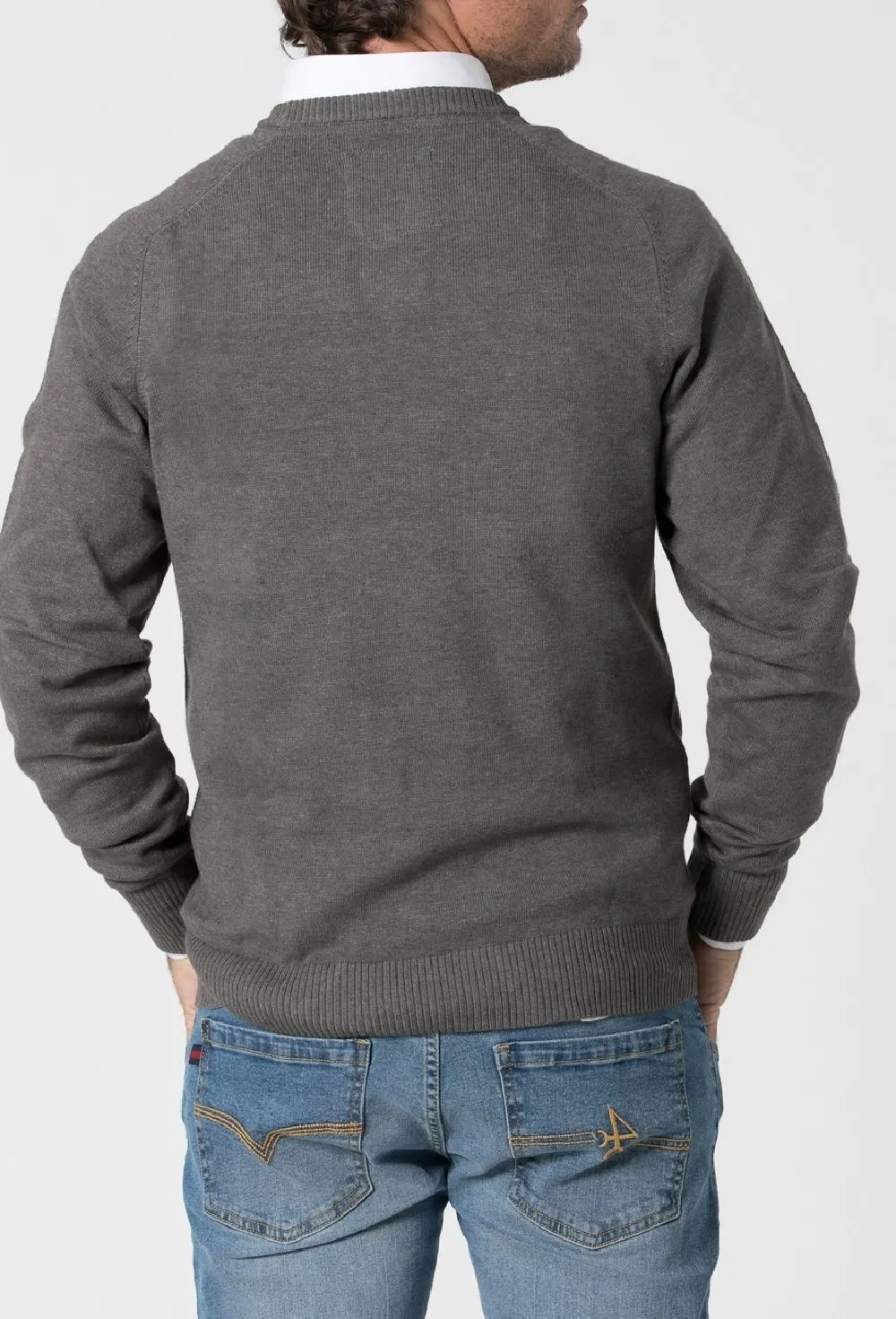 Jersey cuello caja gris de hombre