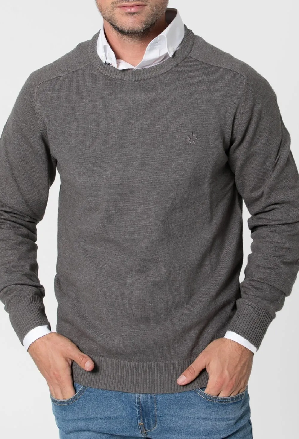 Jersey cuello caja gris de hombre