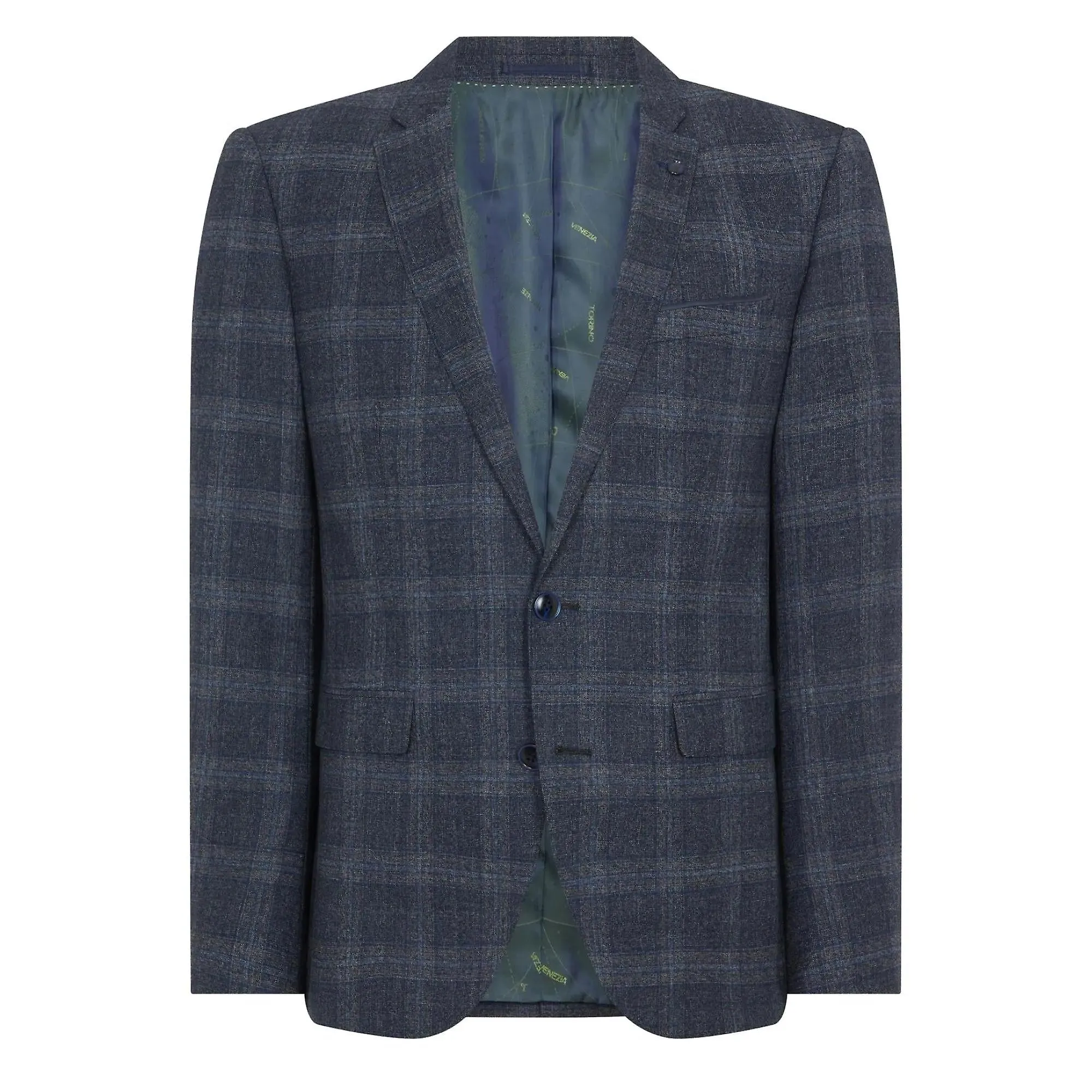 Larenzo check suit jacket - dark grey / blue