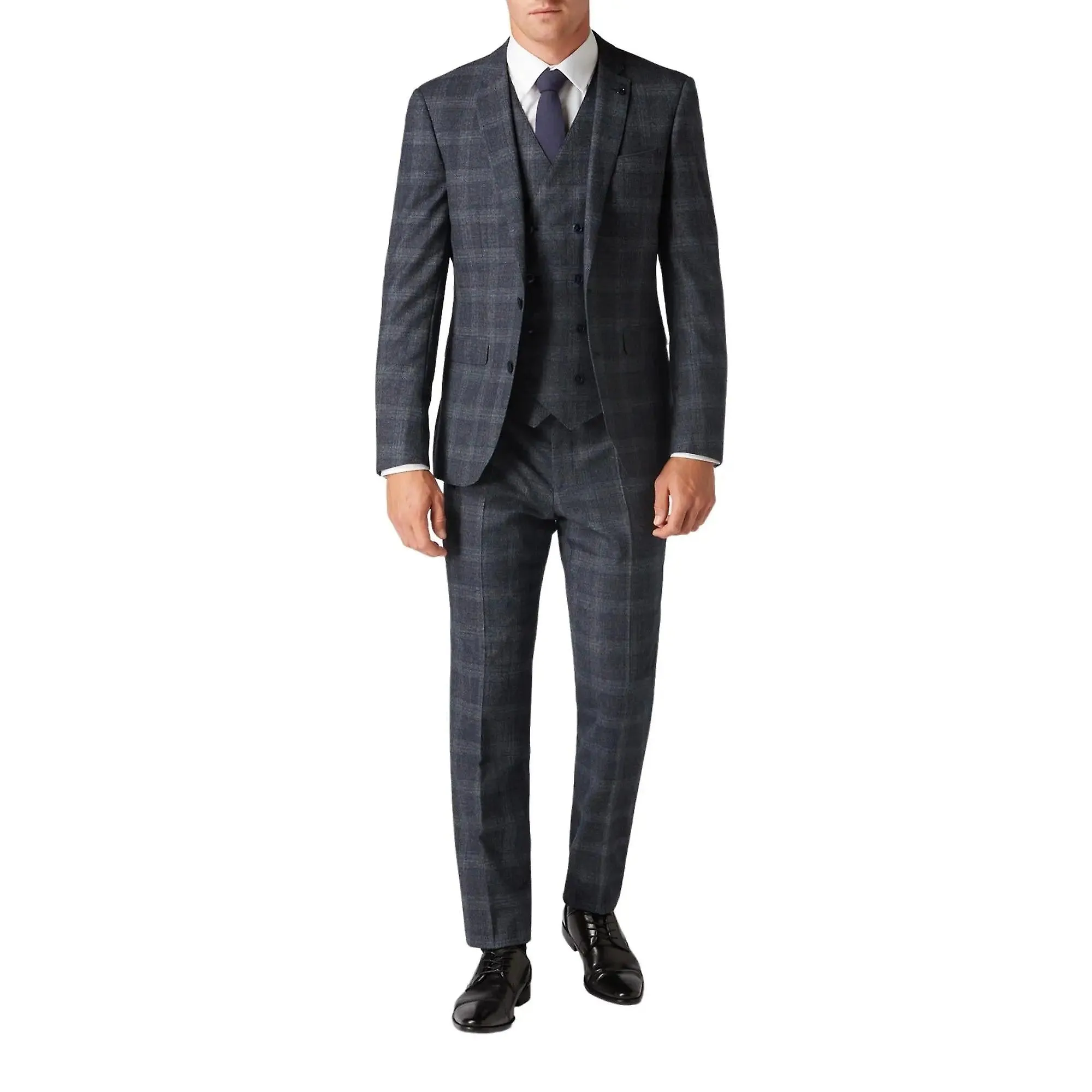 Larenzo check suit jacket - dark grey / blue