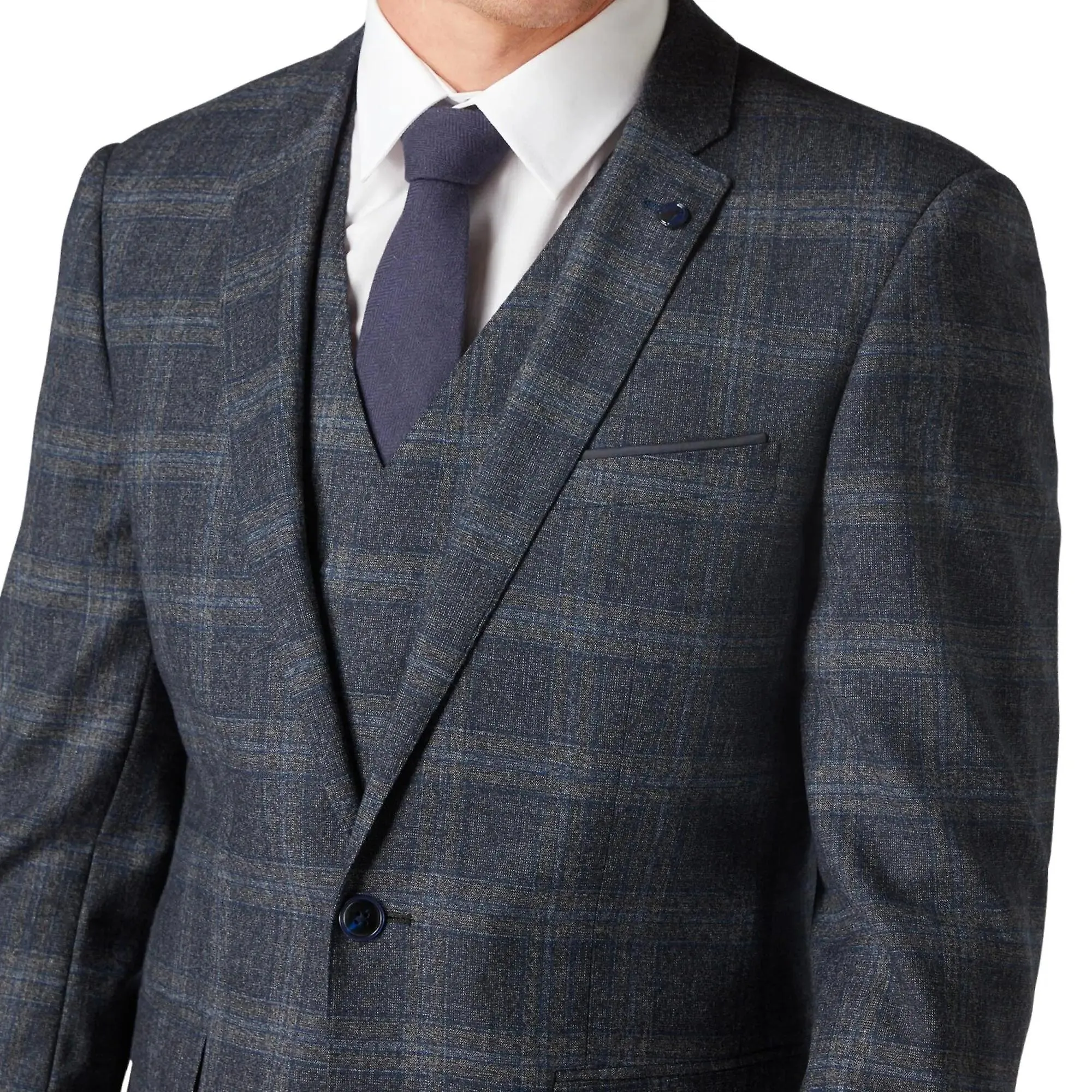 Larenzo check suit jacket - dark grey / blue