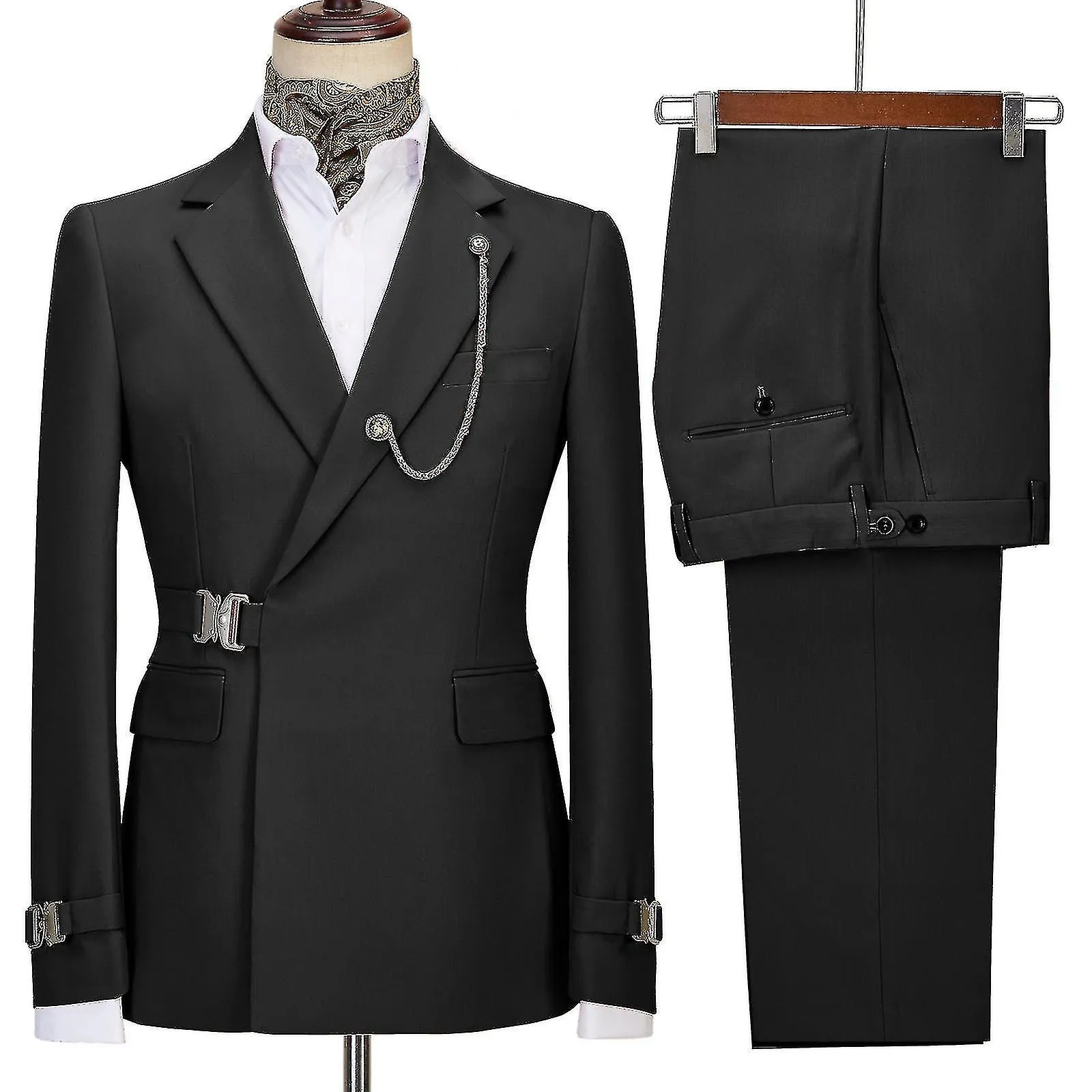 Men's 2 Piece Fit Suit Set Solid Jacket Pants Business Set