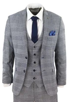 Mens 3 Piece Grey Birdseye Check Classic Suit