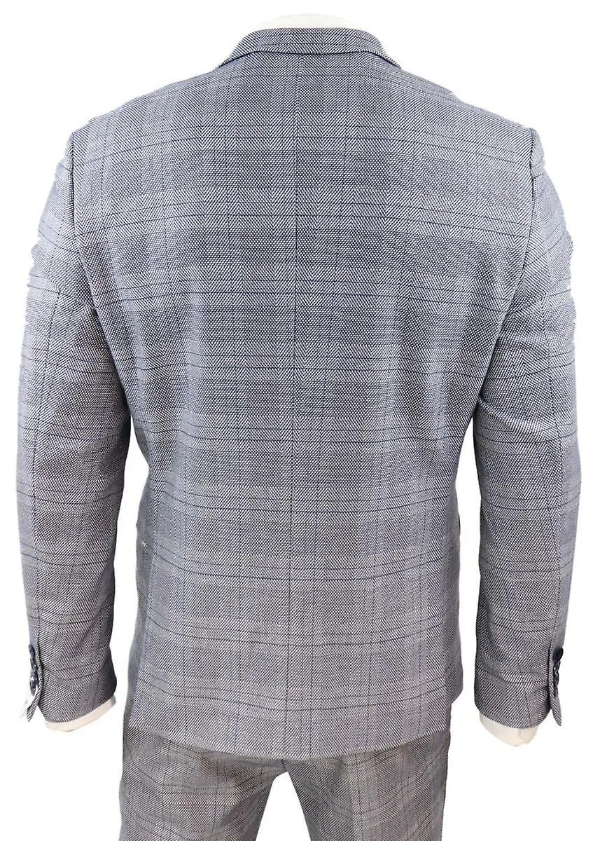 Mens 3 Piece Grey Birdseye Check Classic Suit