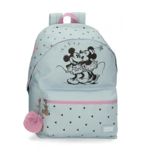 Mochila escolar Mickey y Minnie kisses con portaordenador azul