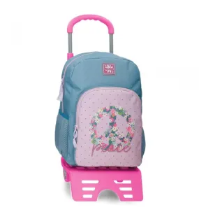 Mochila Escolar Roll Road Peace con carro 40 cm azul, rosa