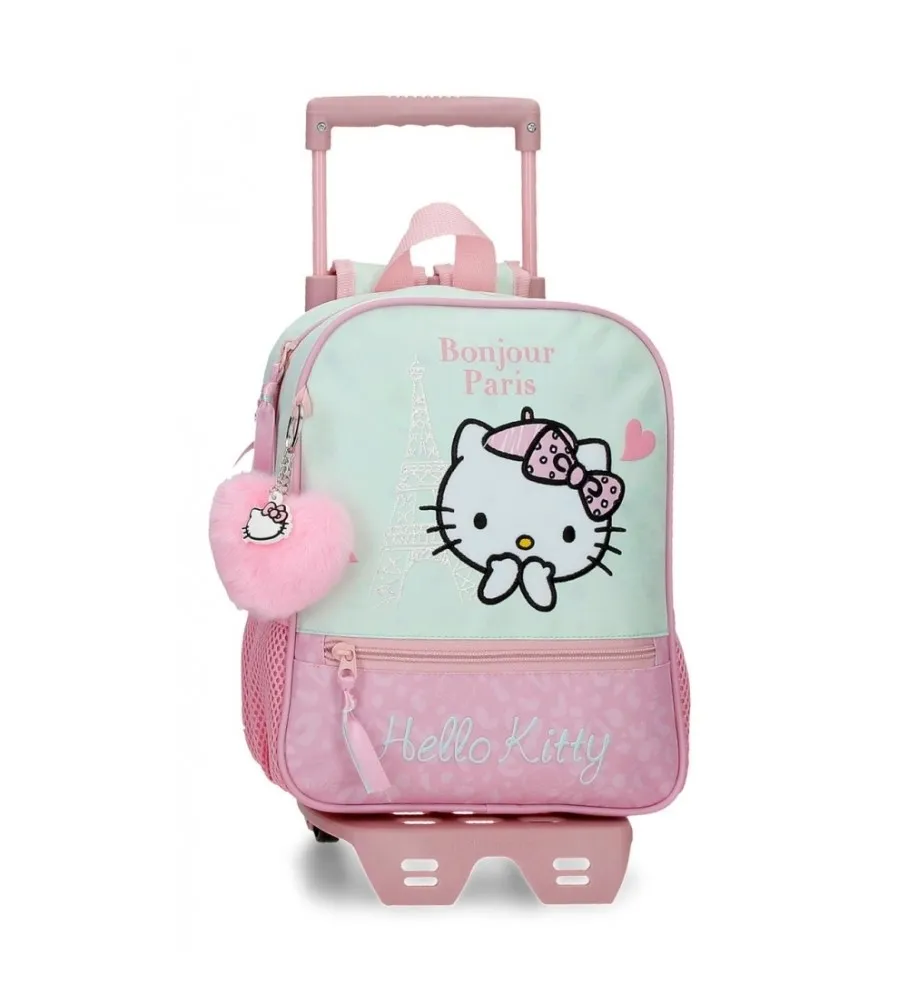 Mochila preescolar Hello Kitty Paris con carro turquesa -23x28x10cm-