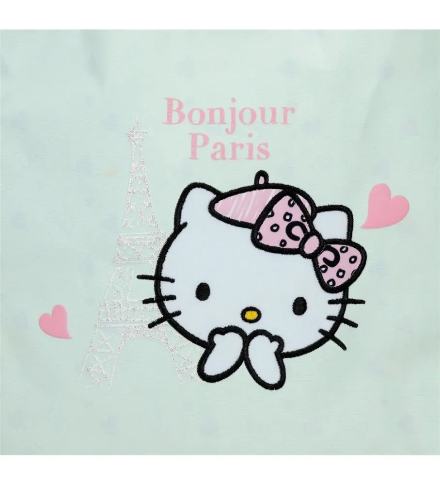 Mochila preescolar Hello Kitty Paris con carro turquesa -23x28x10cm-