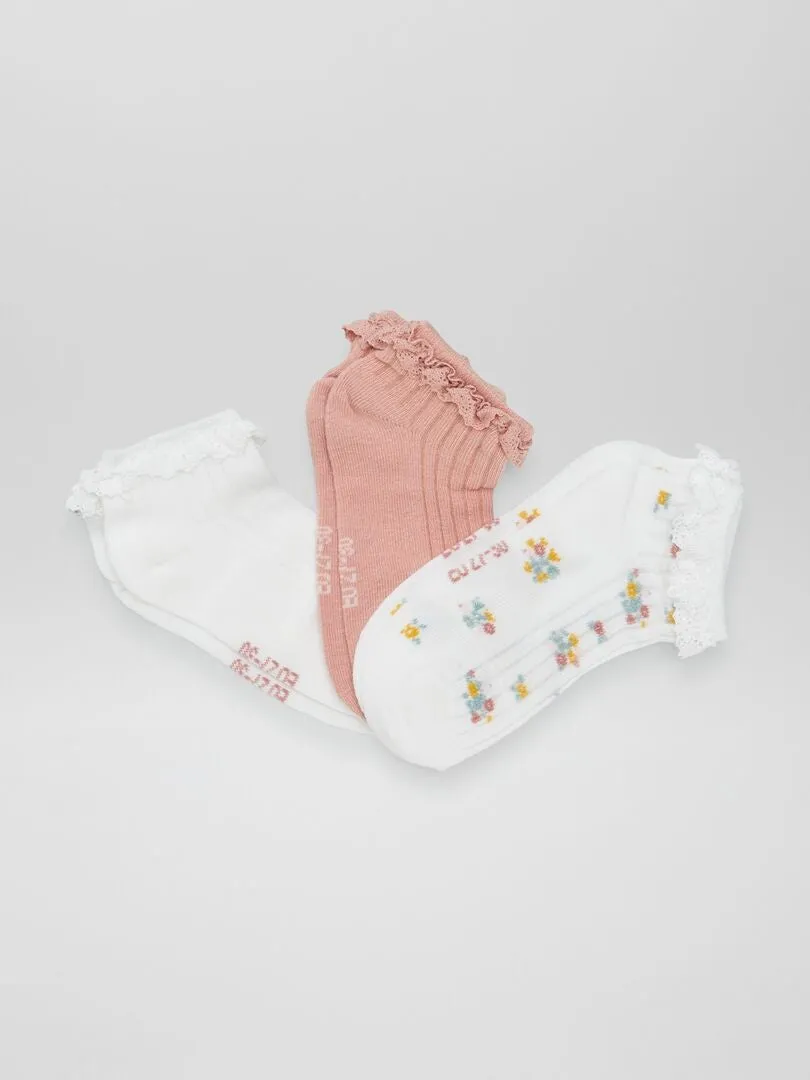 Pack de 3 calcetines con encaje - ROSA