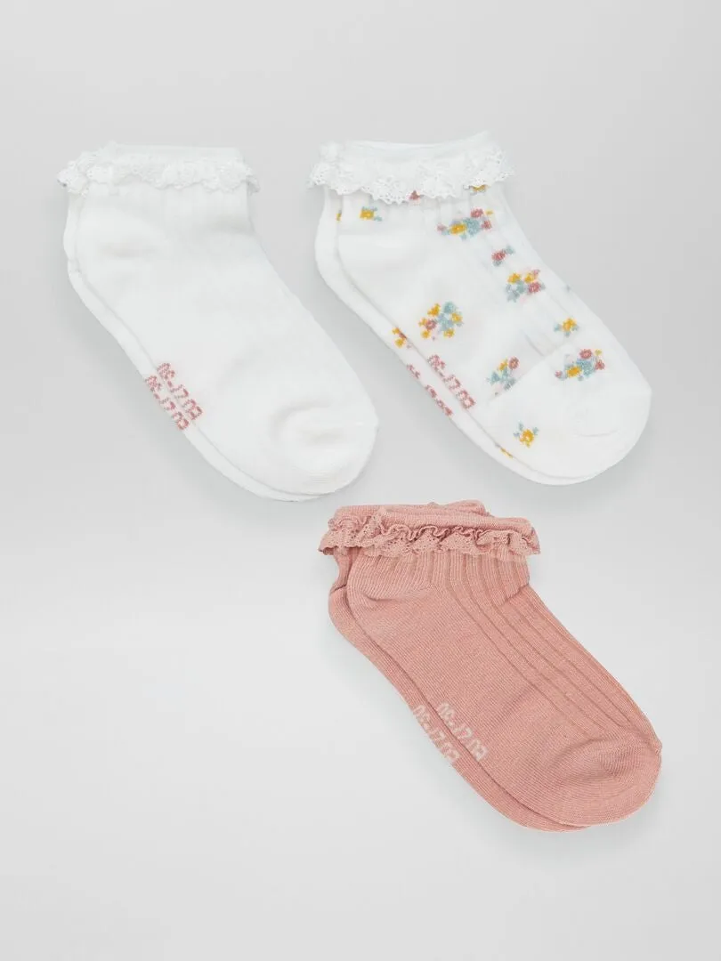 Pack de 3 calcetines con encaje - ROSA