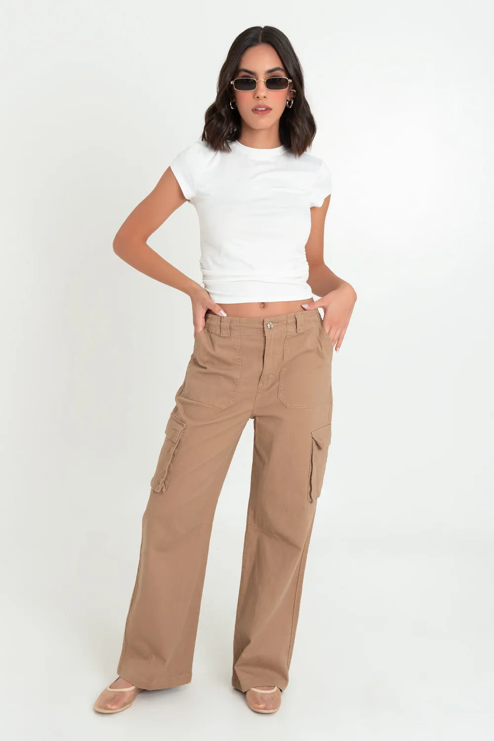 Pantalón cargo wide leg fit de cintura alta