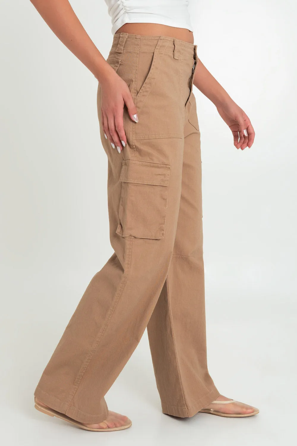 Pantalón cargo wide leg fit de cintura alta