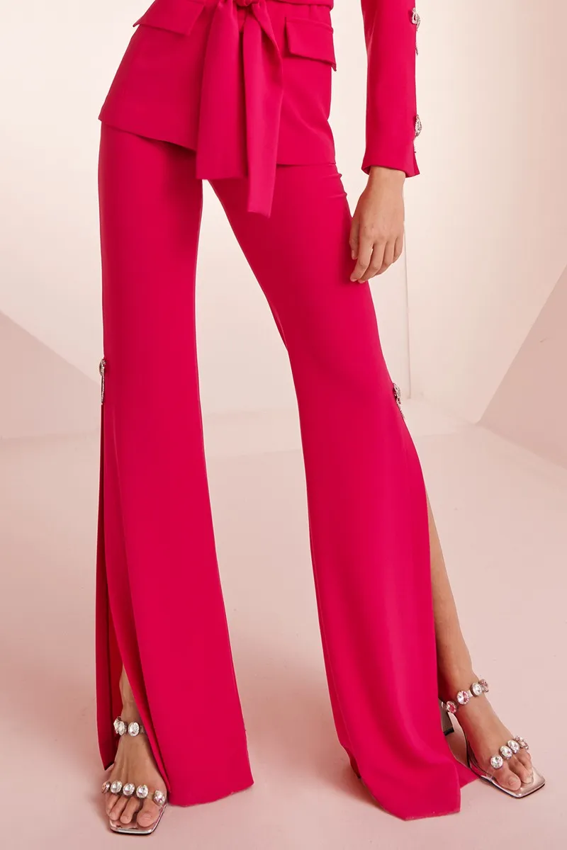 Pantalón Palazzo crepe rosa fucsia con lazo joya Helen