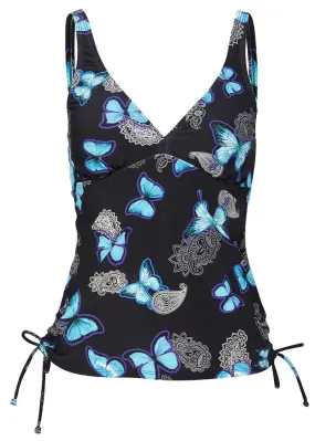 Parte superior del tankini sostenible Negro-azul