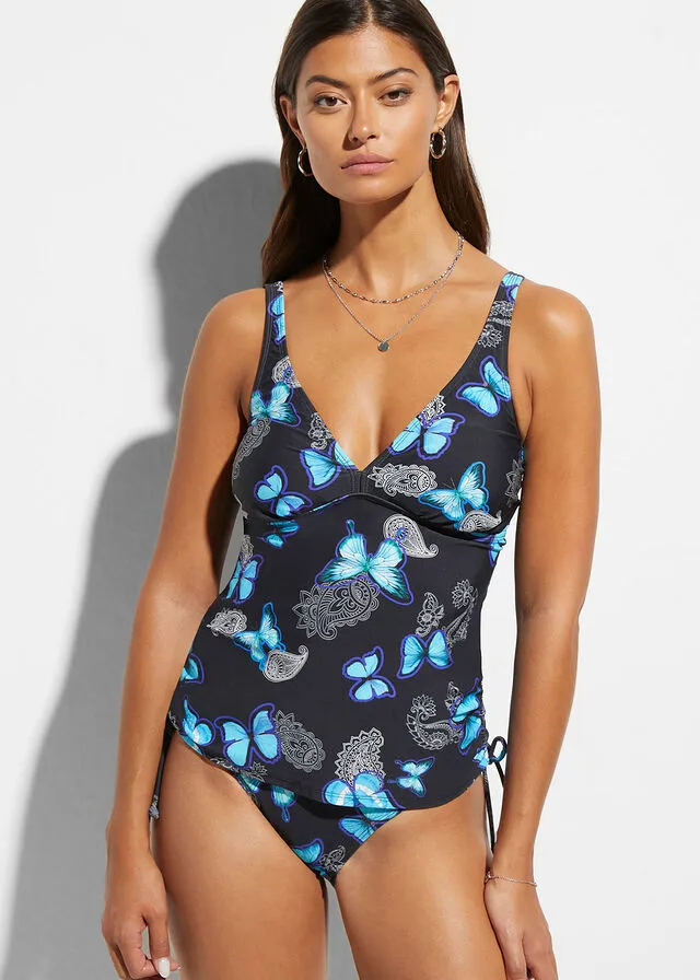 Parte superior del tankini sostenible Negro-azul