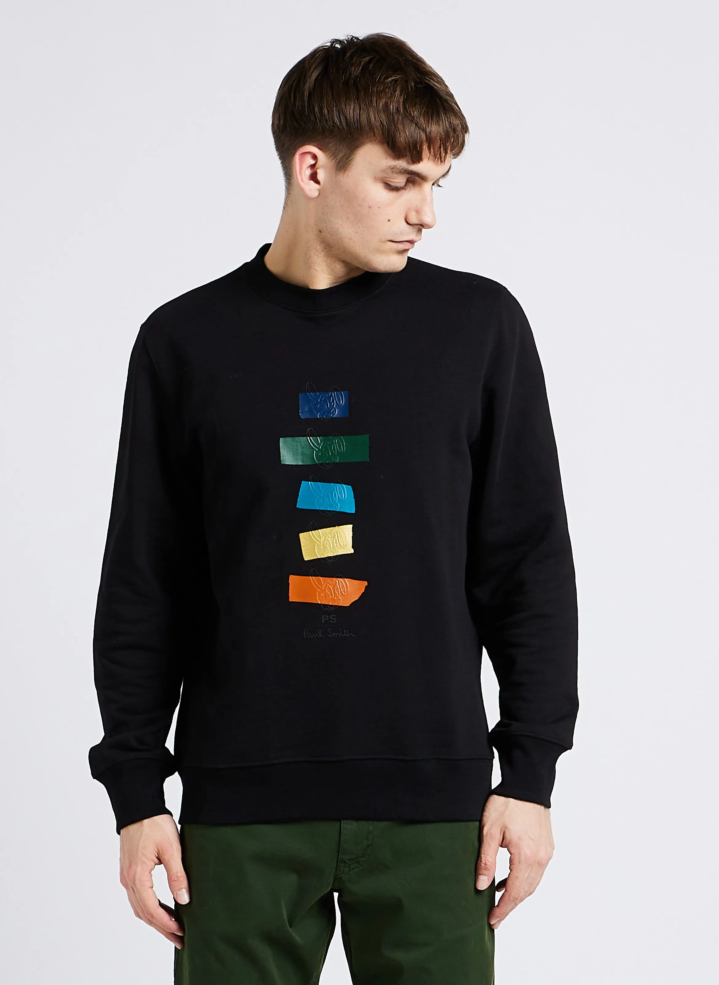 PAUL SMITH Sudadera serigrafiada de algodón orgánico con cuello redondo en negro