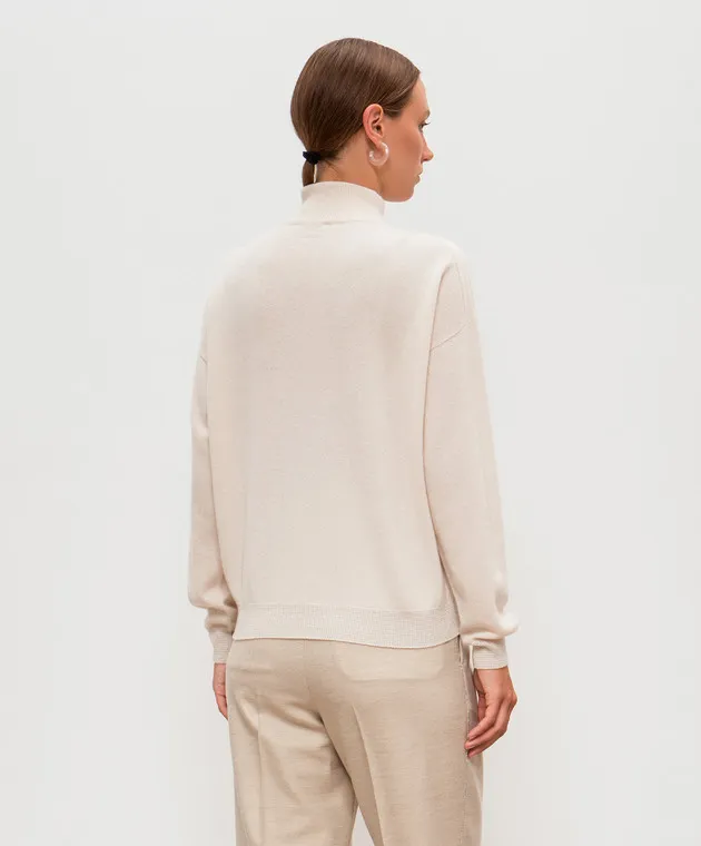 Peserico Beige cashmere sweater with monil chain with lurex