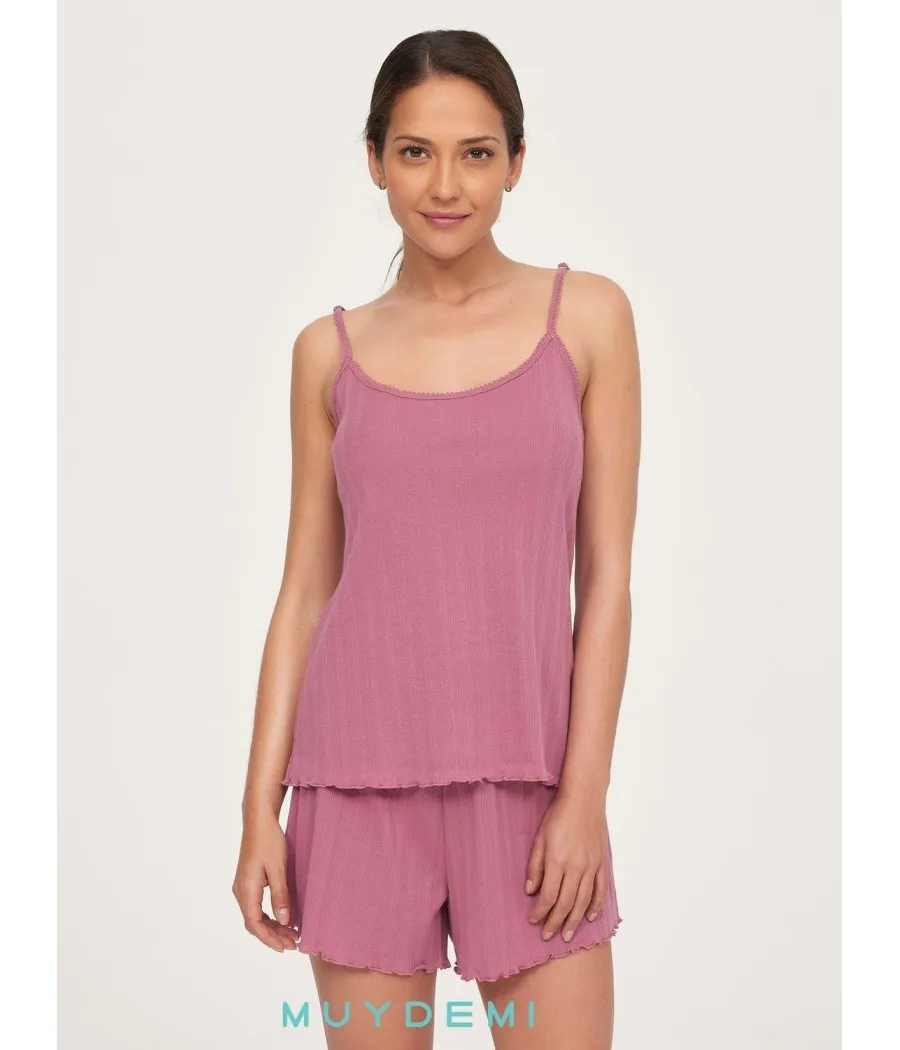 Pijama corto verano mujer Muidemi rosa tirante punto Jersey